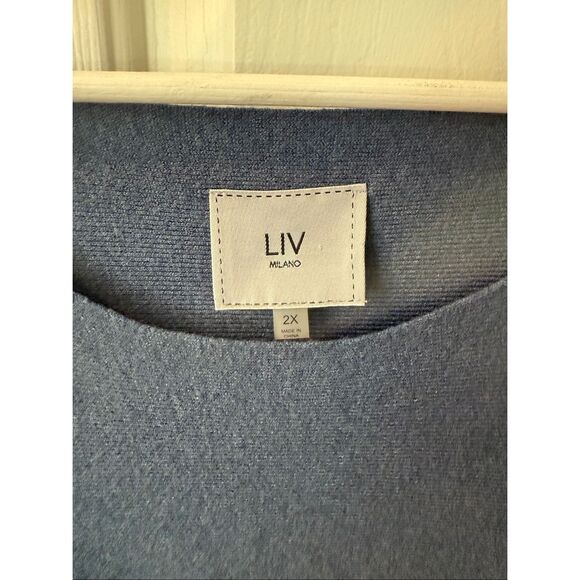 LIV Milano Steal Blue Crochet & Crystal Embellished Batwing Sweater sz 2X NWOT - Picture 3 of 7